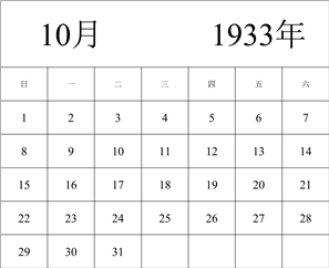 1933年日历